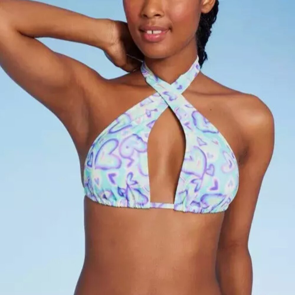 NEW Wild Fable Swirl Heart Print Bikini Top – Size M (8–10) – Adjustable Halter